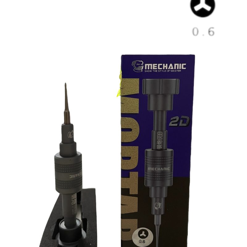 **Mechanic Mortar 0.6 Tornavida – Hassas İşler İçin Profesyonel Çözüm** Mechanic Mortar 0.6 tornavida, ince işçilik gerektiren elektronik tamirleri için mükemmel bir seçimdir. Paslanmaz çelik ucu sayesinde uzun ömürlü ve dayanıklıdır. Ergonomik ve kaymaz tasarımı, rahat bir kullanım sunarken hassas vidalama işlemlerinde maksimum kontrol sağlar. Telefon, tablet, saat ve diğer mikro vidalama gerektiren cihazların onarımı için idealdir.